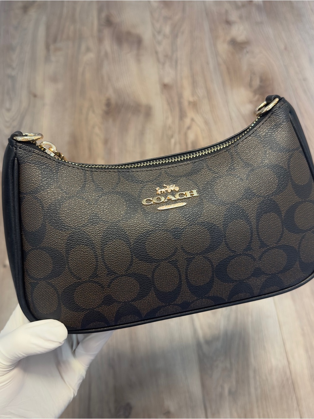 Coach Teri Shoulder Bag in Brown and Black with Gold Hardware